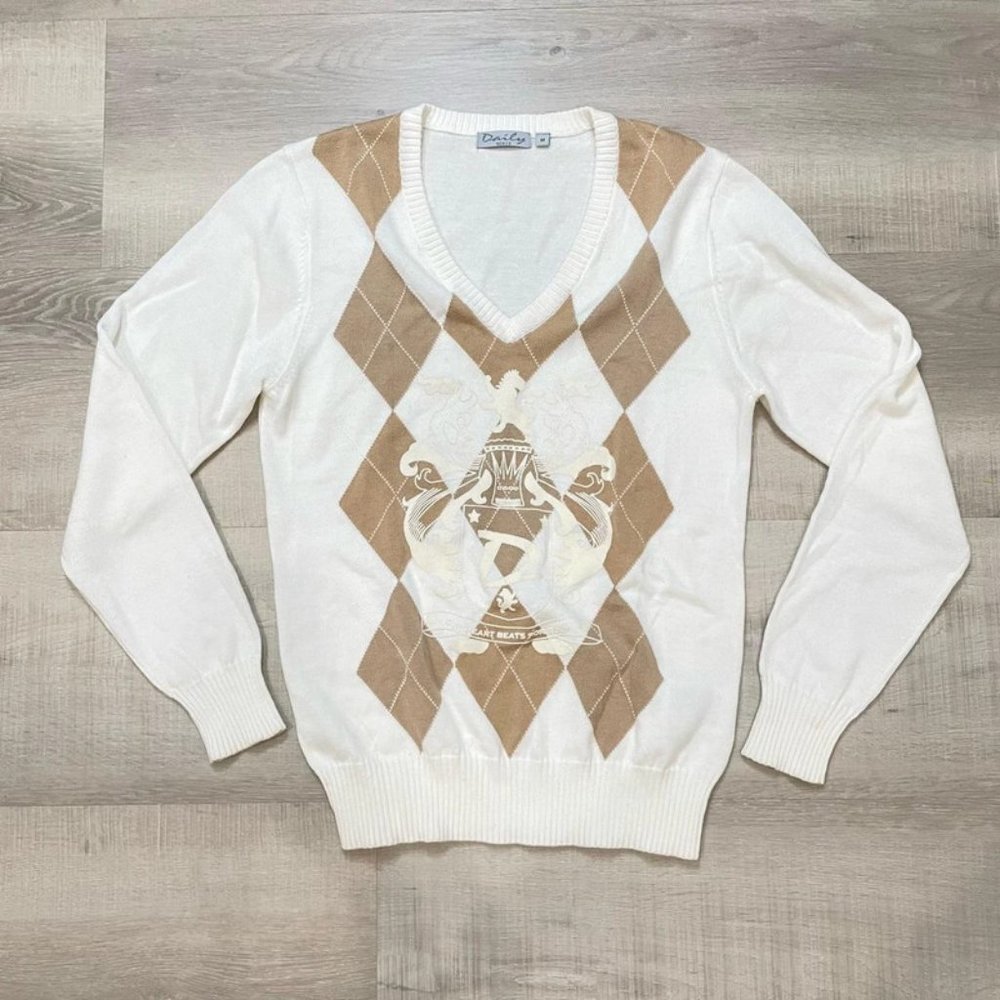 Cream + Tan Argyle Sweater
